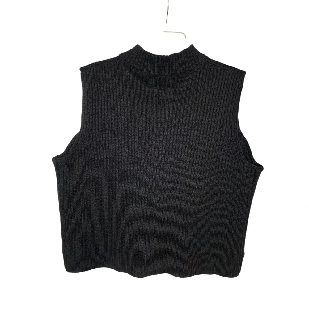 St Johns Bay Black Suede Leather Knit‎ Mock Neck Zip Vest Petite XL